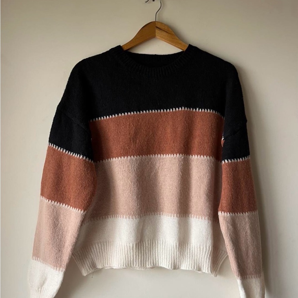 Striped Black, Brown, and White Women's Sweater